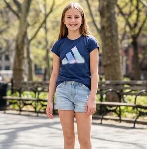 Adidas Kids Navy Tee with Gradient Logo
